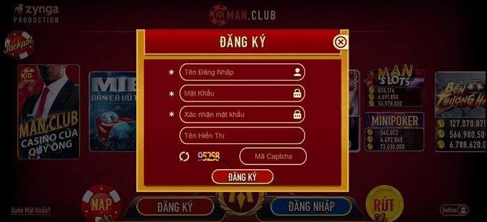 Những thao tác đăng ký tại game bài Manclub diễn ra vô cùng đơn giản